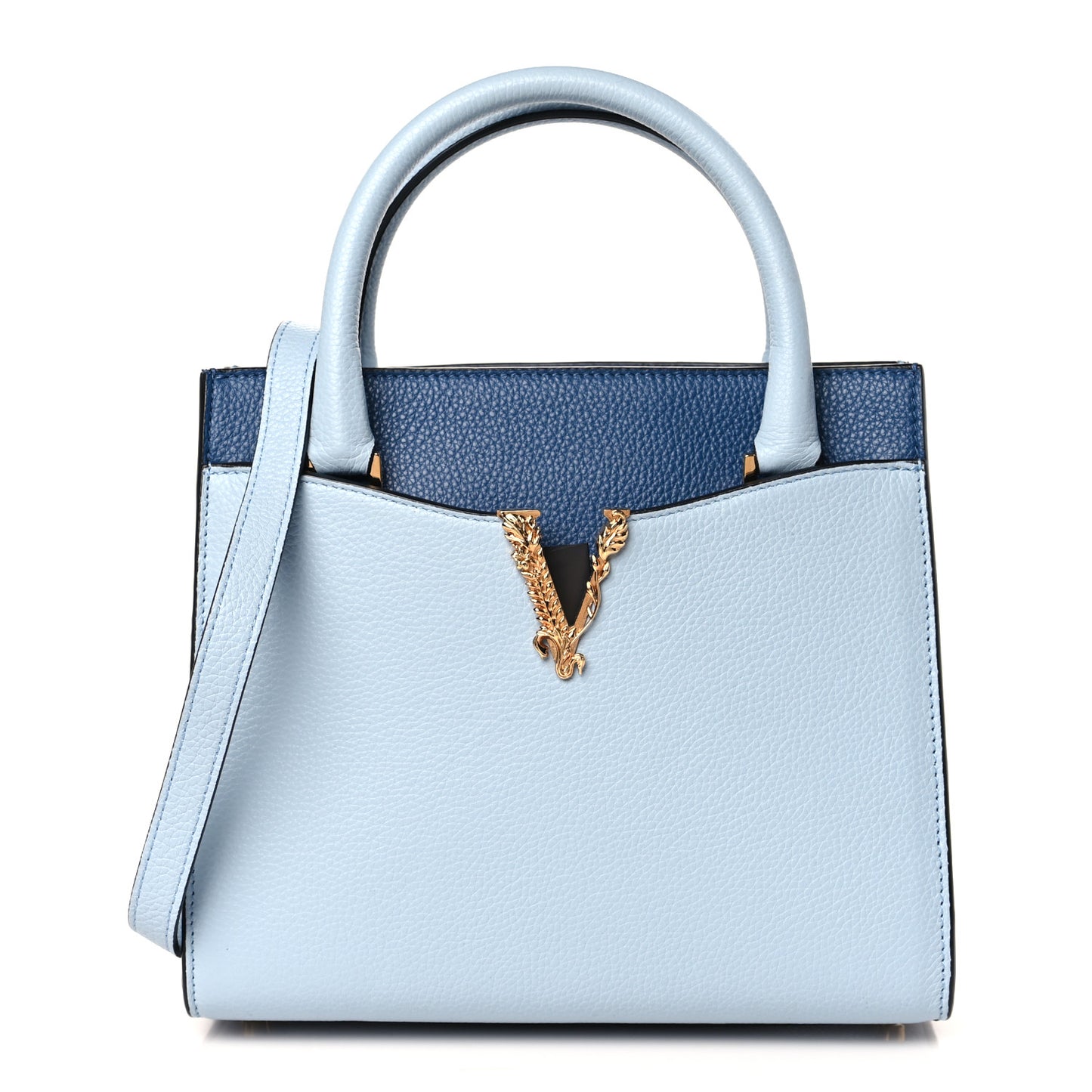 Grainy Calfskin Virtus Top Handle Tote Blue