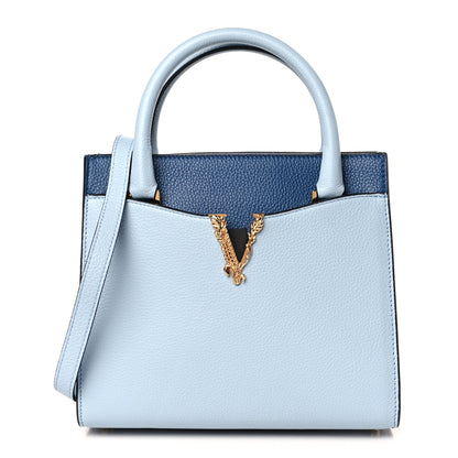 Versace Grainy Calfskin Virtus Top Handle Tote Blue 1 of 8