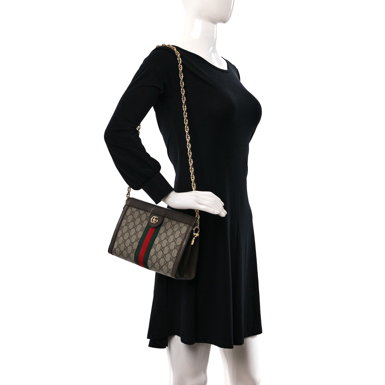 Gucci GG Supreme Monogram Web Small Ophidia Chain Shoulder Bag Brown 2 of 9
