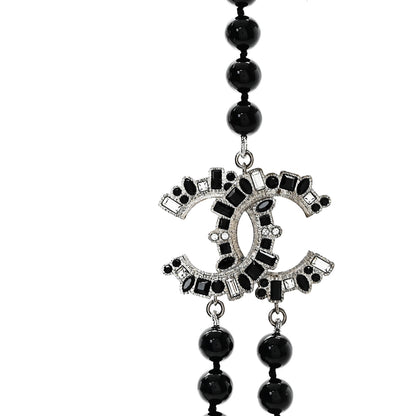 Chanel Bead Crystal Baguette Multi Strand CC Smiley Emoji Necklace Silver Black 5 of 7