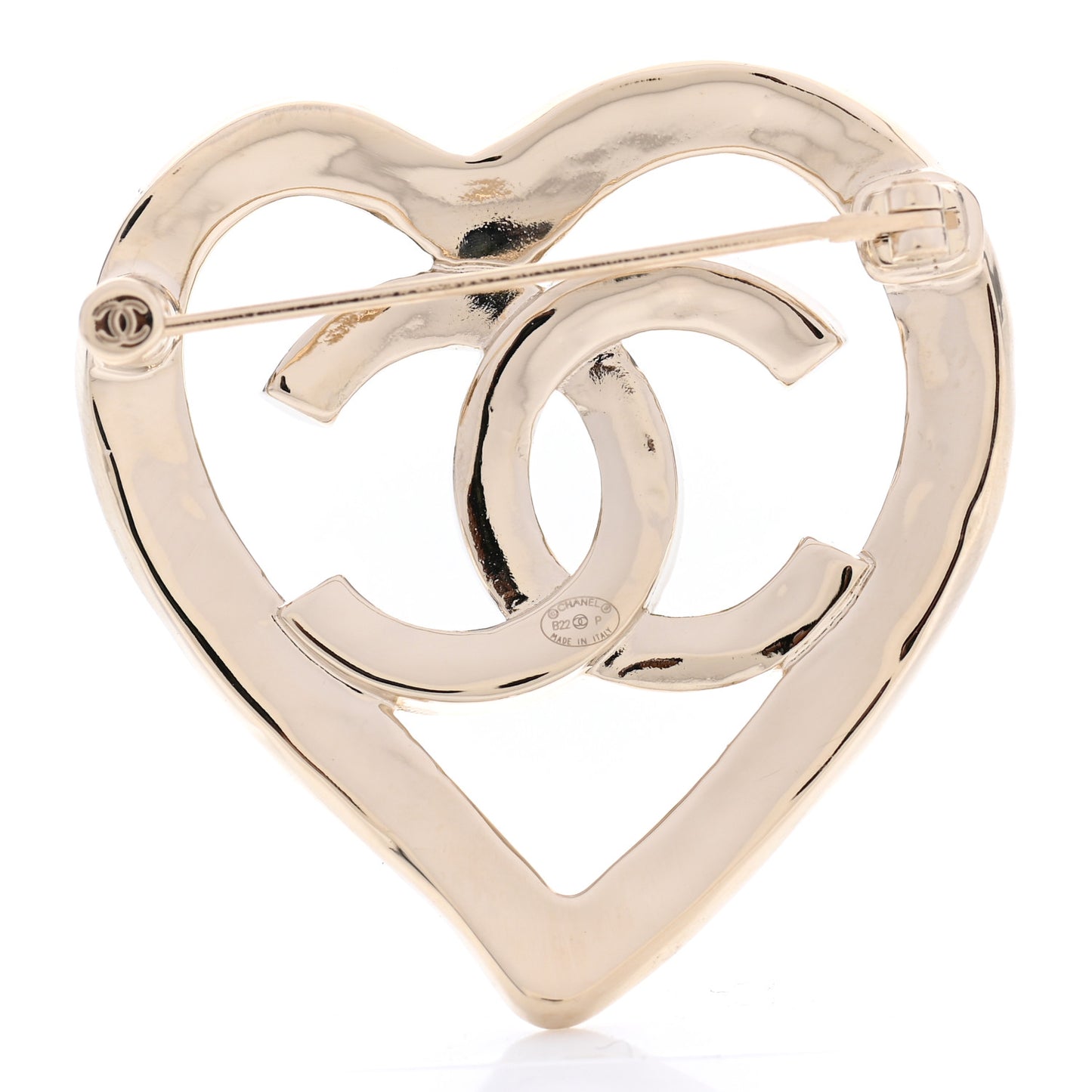 Metal CC Heart Coco In Love Brooch Gold