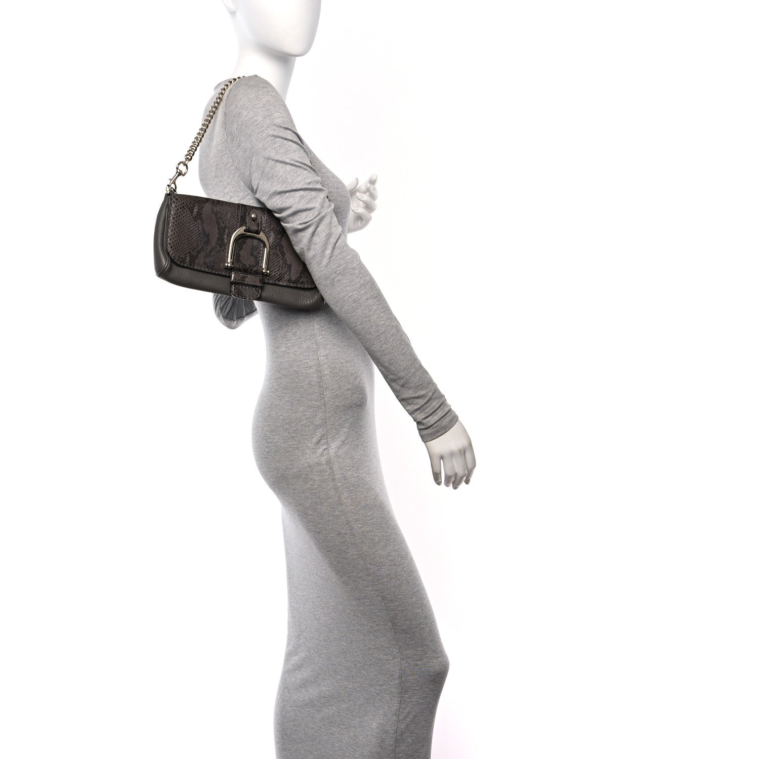 Gucci Snakeskin Calfskin Embossed Greenwich Clutch Grey 2 of 10
