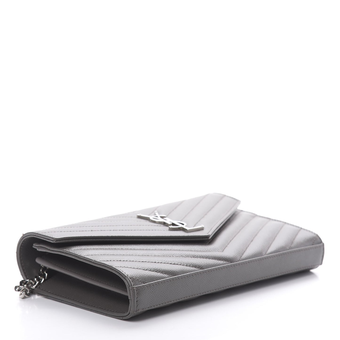 Grain De Poudre Matelasse Chevron Monogram Chain Wallet Grey