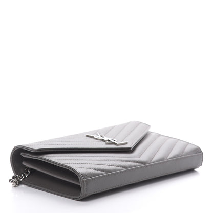 Saint Laurent Grain De Poudre Matelasse Chevron Monogram Chain Wallet Grey 4 of 11