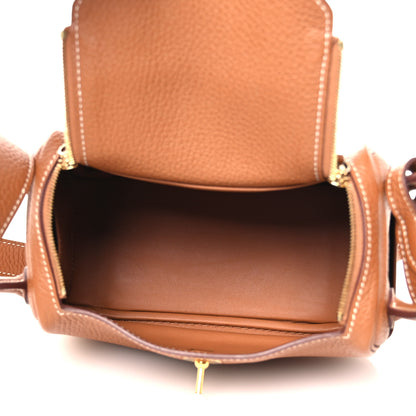 Hermes Taurillon Clemence Mini Lindy 20 Gold 5 of 14