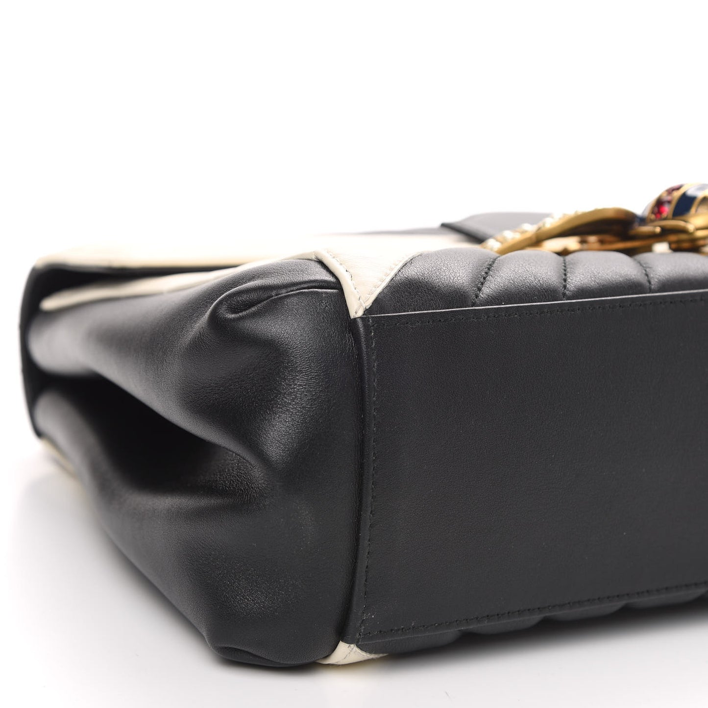 Calfskin Bamboo Trapuntata Queen Margaret Top Handle Bag Mystic White Black