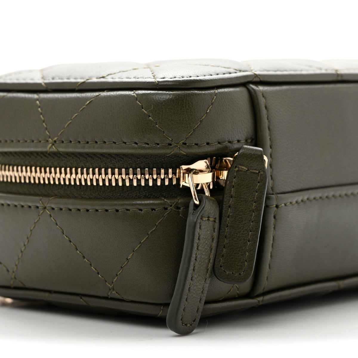 Lambskin Quilted Mini Chain Top Handle Vanity Case Dark Khaki