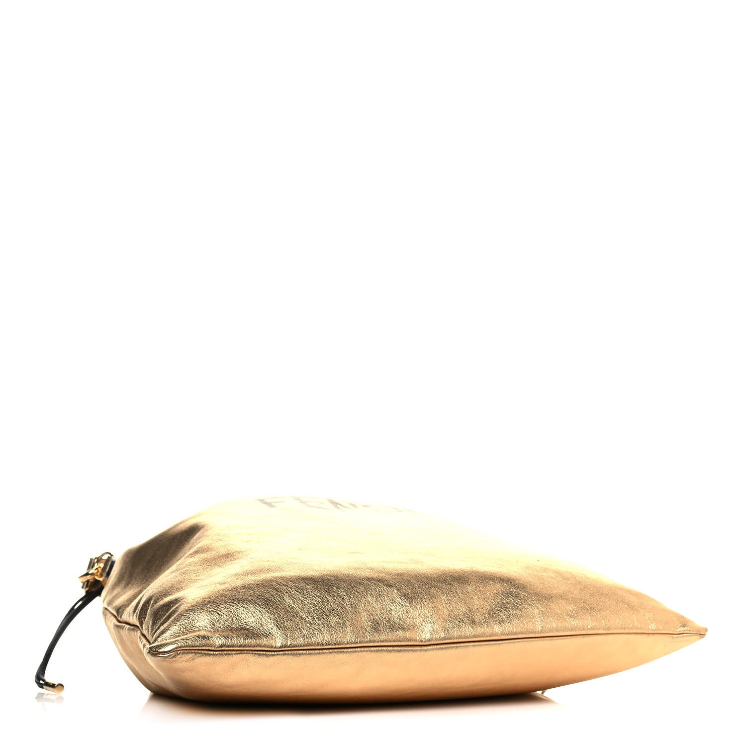 Fendi Laminated Calfskin Medium Drawstring Pouch Bag Oro Black 4 of 14