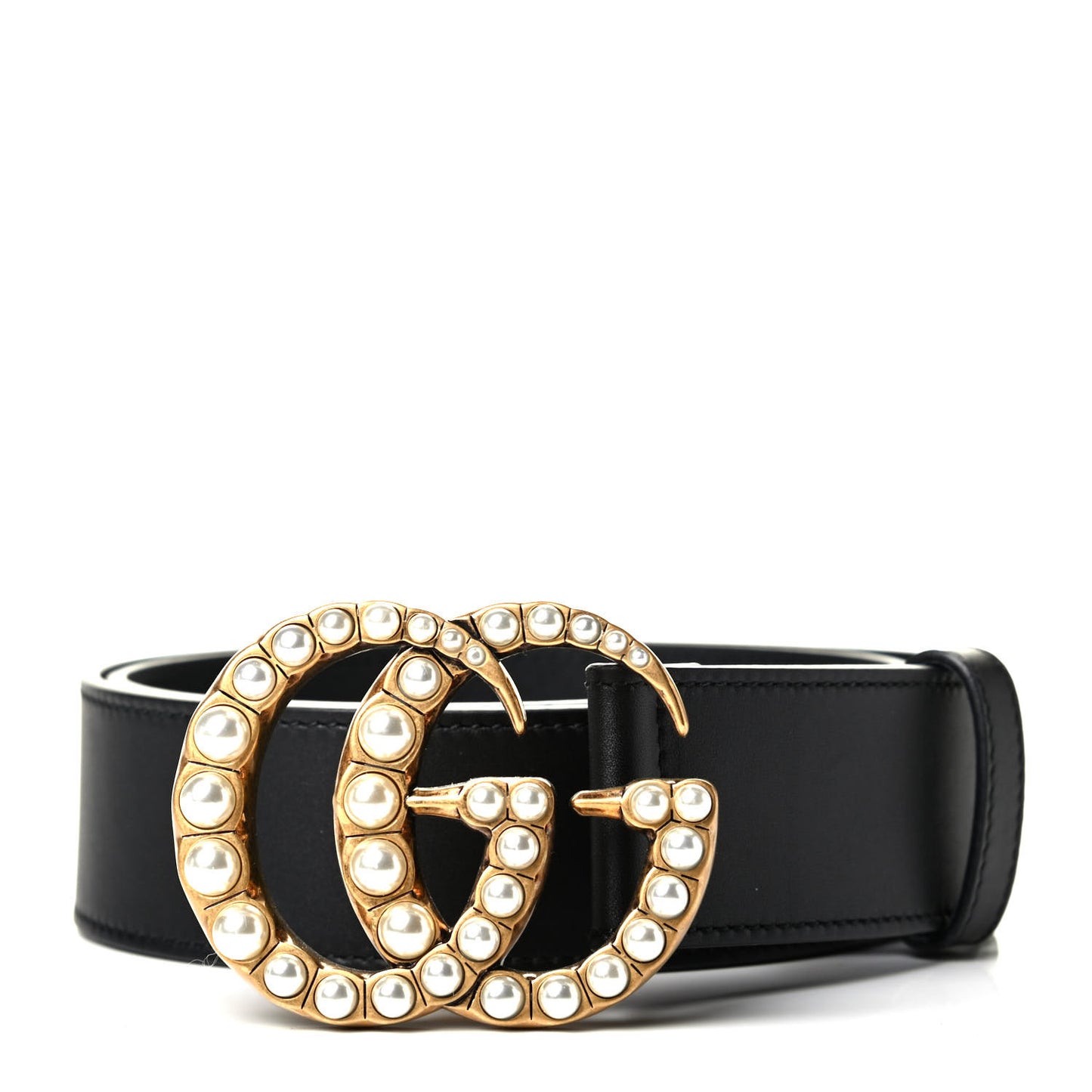 Moon Calfskin Pearl Double G 40mm Belt 80 32 Black Cream