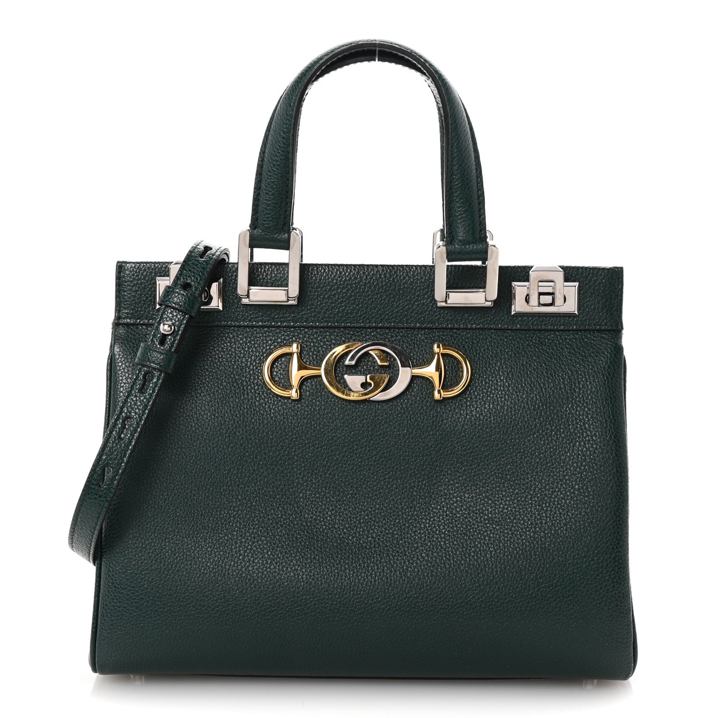 Grainy Calfskin Zumi Top Handle Bag Vintage Green