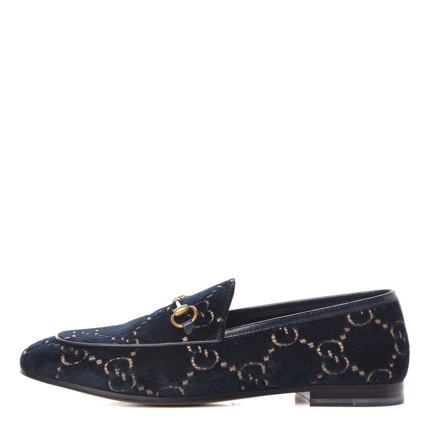 Velvet GG Monogram Horsebit Womens Jordaan Loafers 39.5 Blue Beige