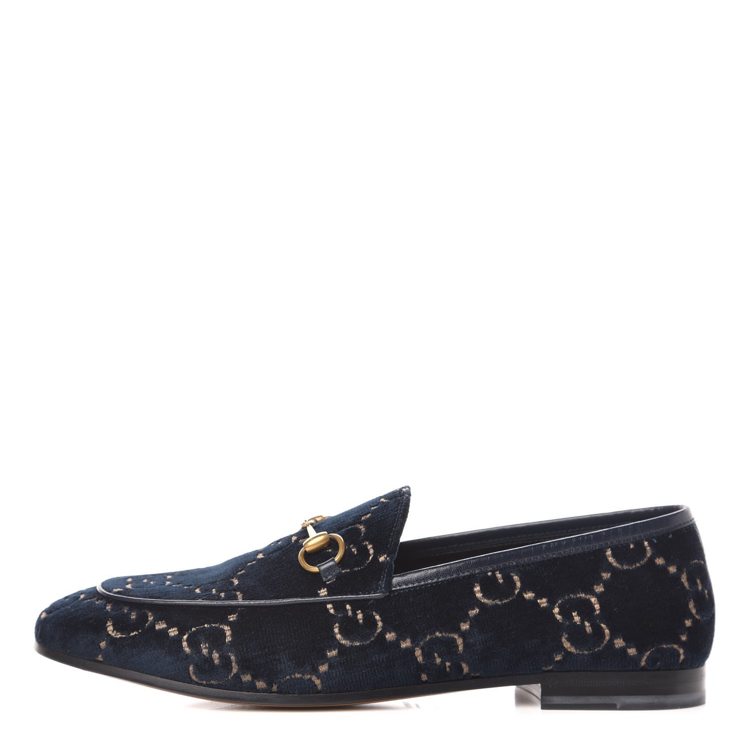 Gucci Velvet GG Monogram Horsebit Womens Jordaan Loafers 39.5 Blue Beige 1 of 10