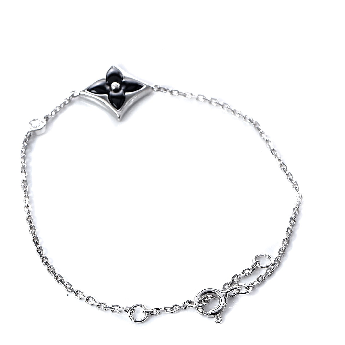 18K White Gold Black Onyx Diamond Color Blossom BB Bracelet