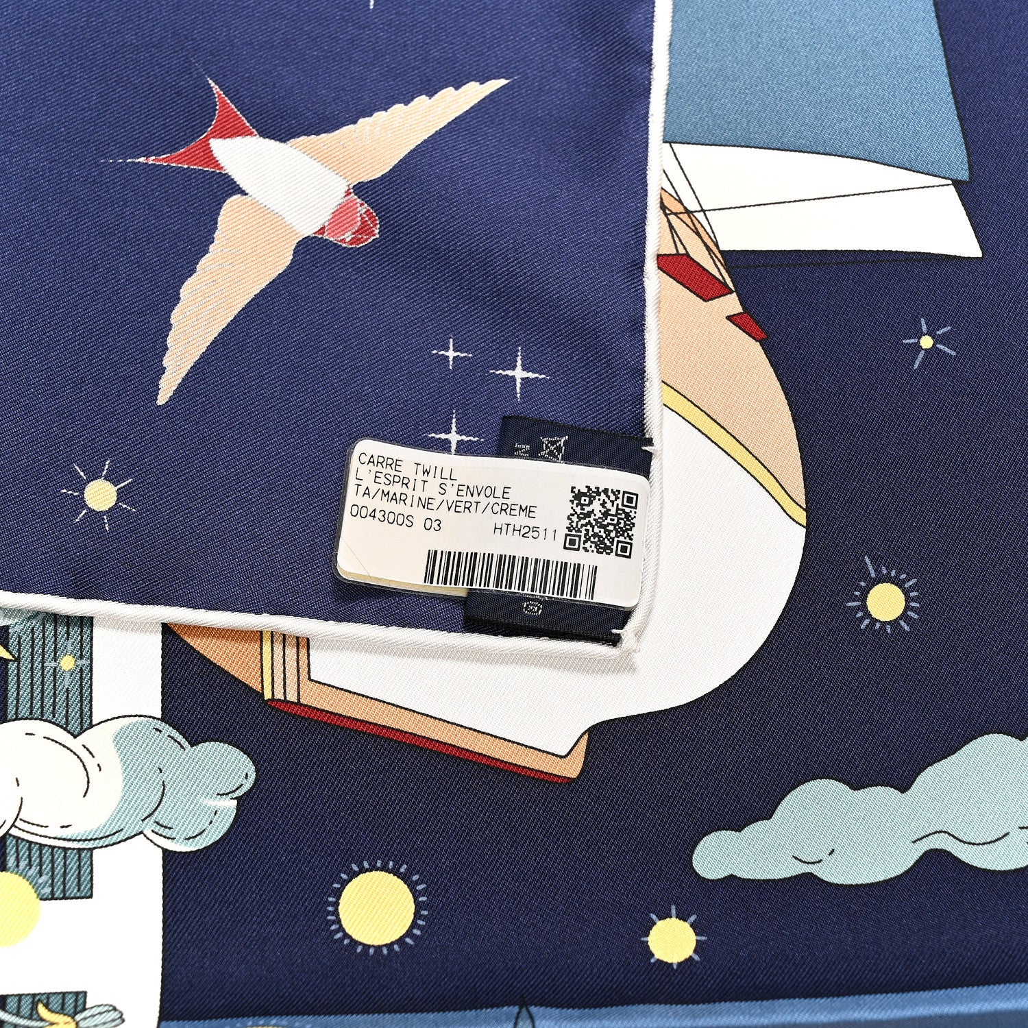Hermes Silk L'Esprit s'Envole Scarf 90 Bleu Marine Vert Creme 3 of 5