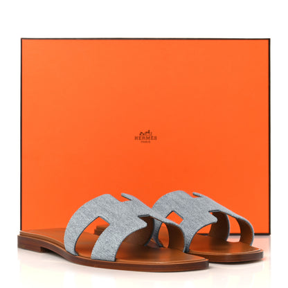 Hermes Denim Canvas Oran Sandals 37.5 Bleu Clair 9 of 9