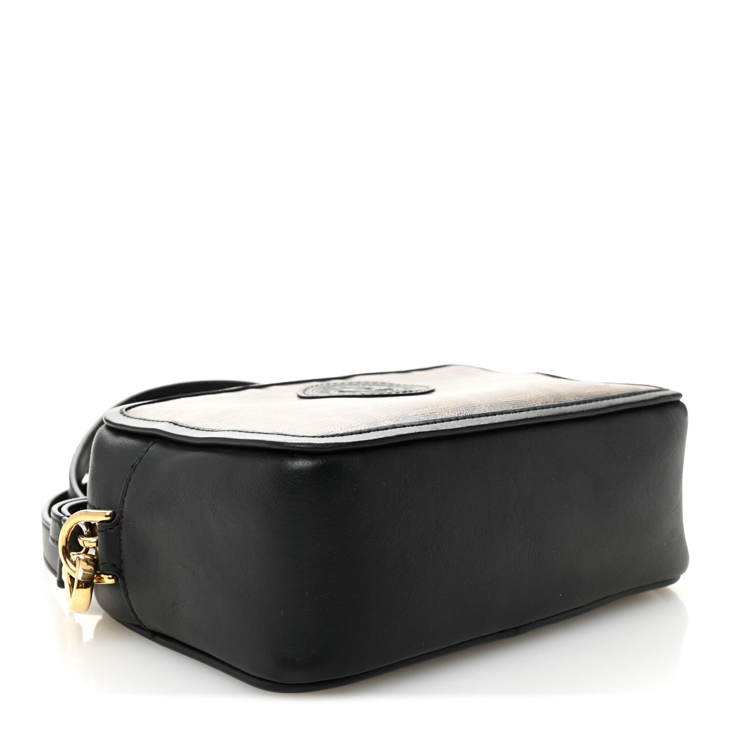 Fendi Glazed Fabric Vitello Century FF 1974 Stamp Patch Mini Camera Case Mogano Panna Black 4 of 11