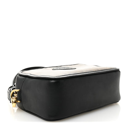 Fendi Glazed Fabric Vitello Century FF 1974 Stamp Patch Mini Camera Case Mogano Panna Black 4 of 11