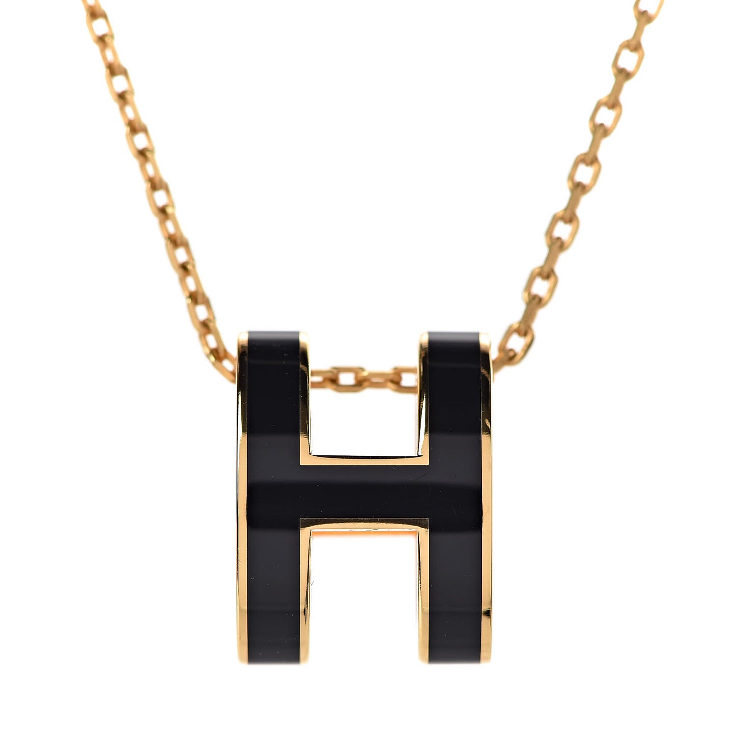 Lacquered Gold Pop H Pendant Necklace Black