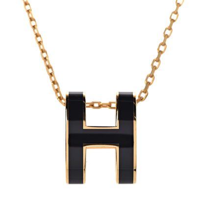 Hermes Lacquered Gold Pop H Pendant Necklace Black 6 of 6