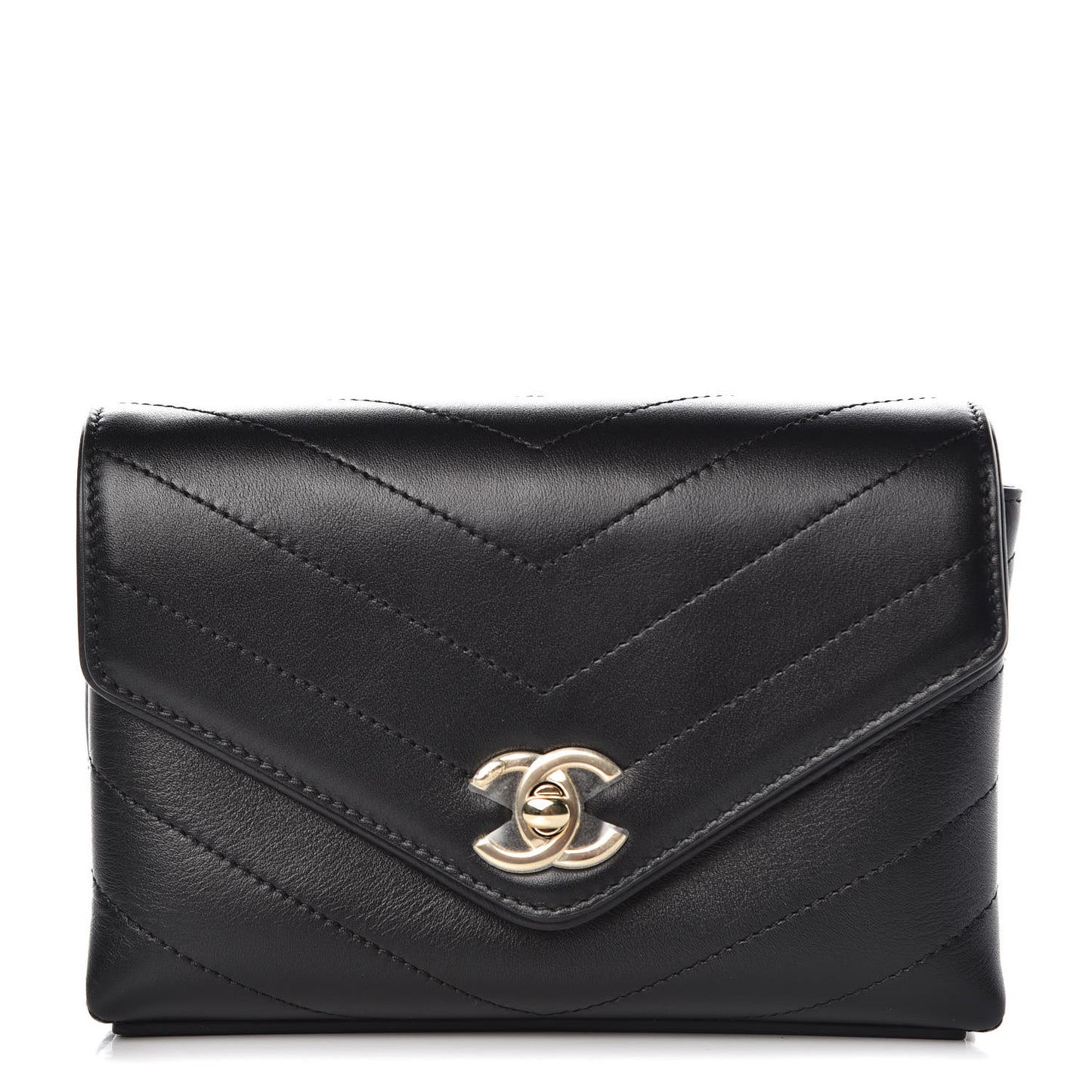 Calfskin Chevron Stitched Coco Waist Bag Black