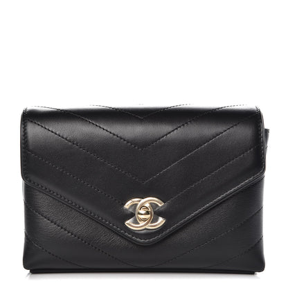 Chanel Calfskin Chevron Stitched Coco Waist Bag Black 1 of 8
