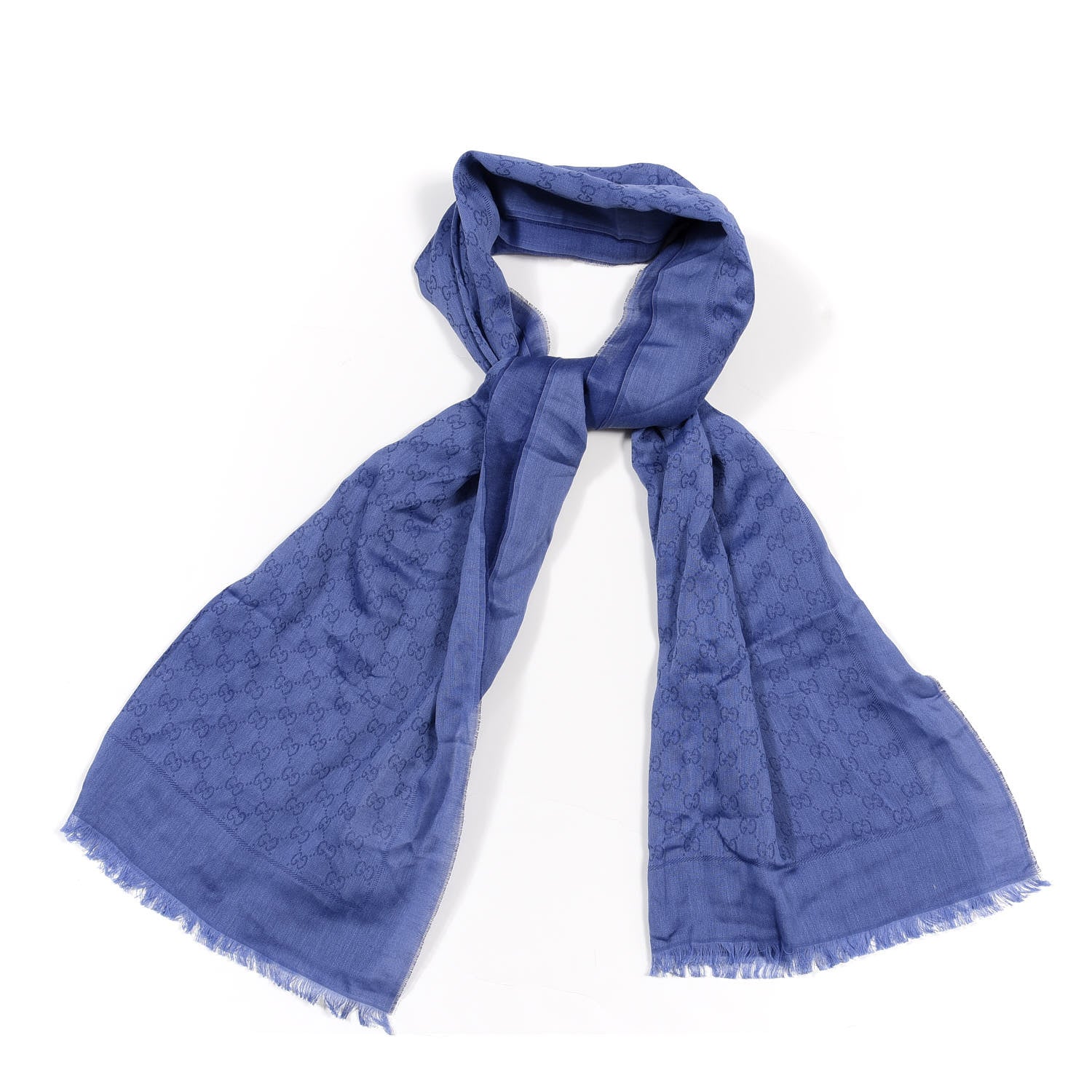 Gucci Wool Jacquard Monogram Fringe Scarf Blue 1 of 4