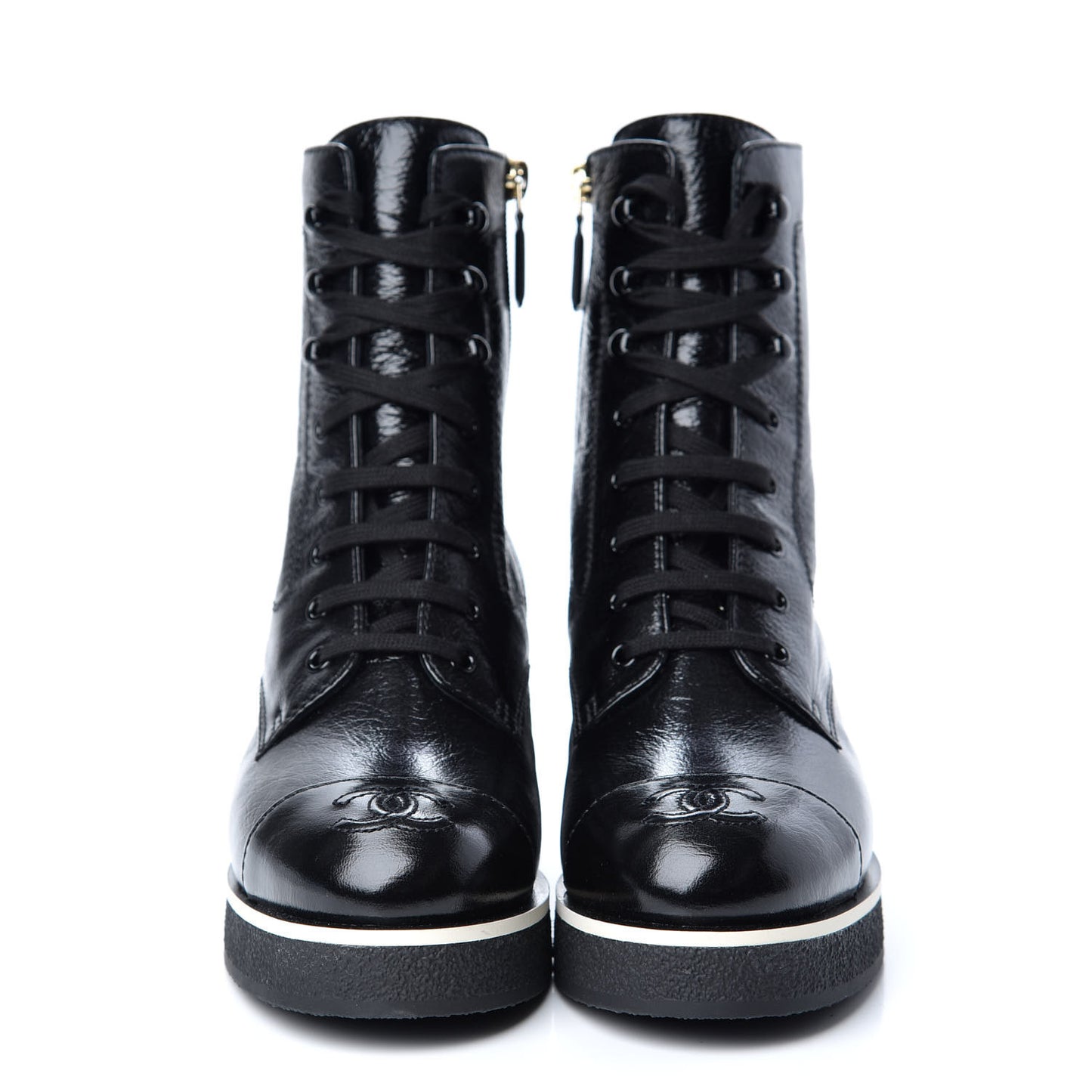 Shiny Crumpled Lambskin Lace Up Boots 39 Black