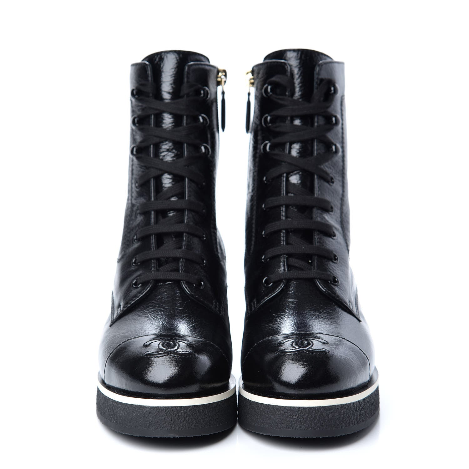Chanel Shiny Crumpled Lambskin Lace Up Boots 39 Black 2 of 11