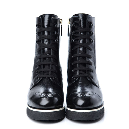 Chanel Shiny Crumpled Lambskin Lace Up Boots 39 Black 2 of 11