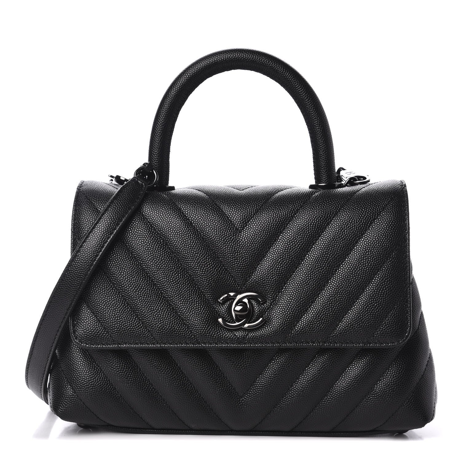 Chanel Caviar Chevron Quilted Mini Coco Handle Flap So Black 1 of 11