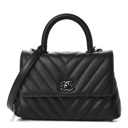 Chanel Caviar Chevron Quilted Mini Coco Handle Flap So Black 1 of 11