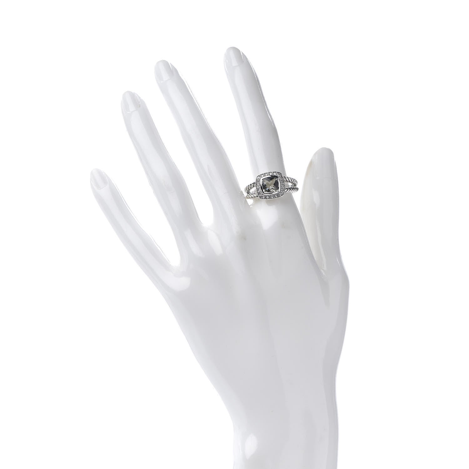 David Yurman Sterling Silver Diamond Prasiolite 7mm Petite Albion Ring 54 7 2 of 4
