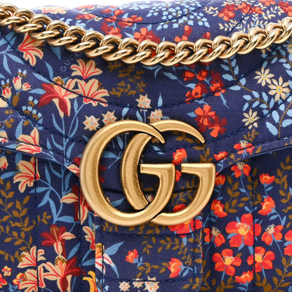 Gucci Cotton Calfskin Matelasse Floral Print Small GG Marmont Shoulder Bag Blue Red Deep Ocean Blue 8 of 11