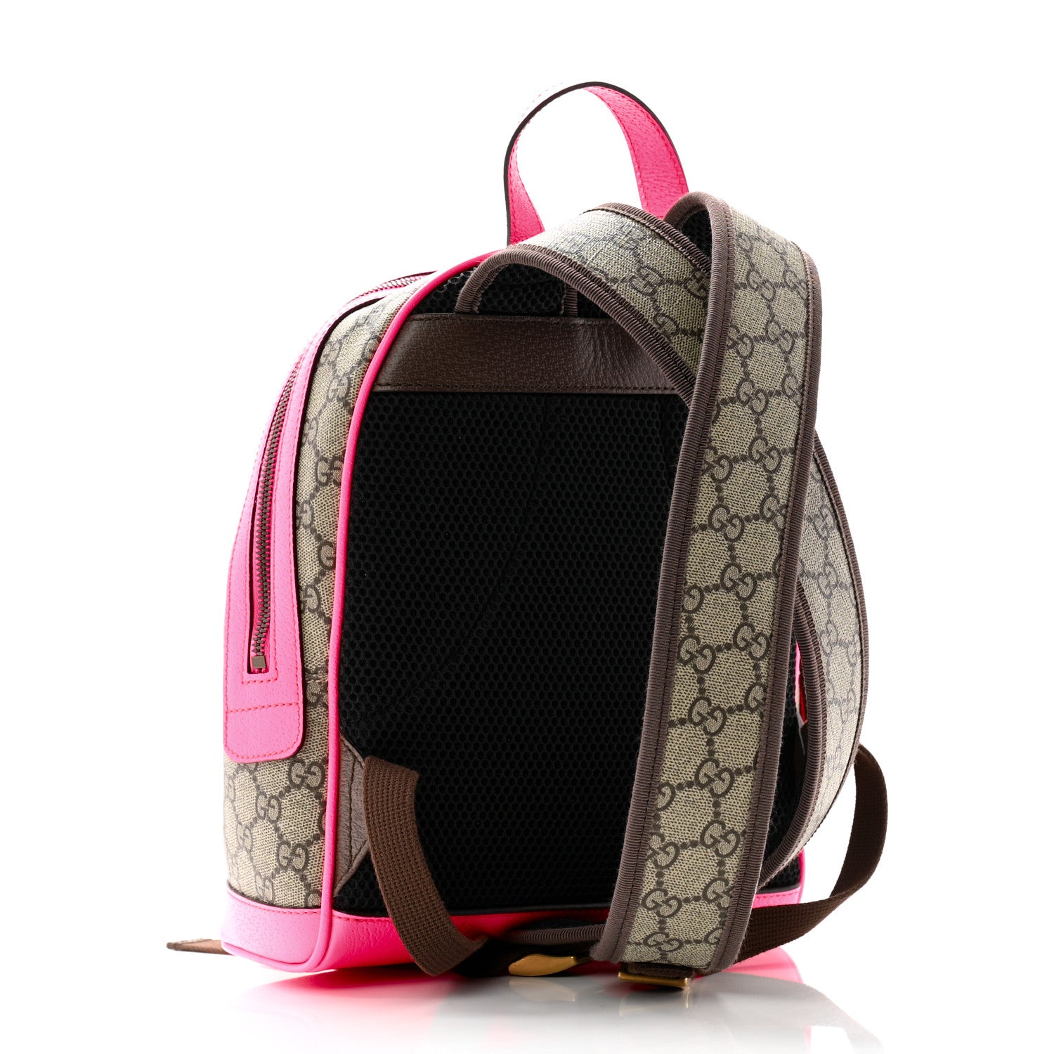 Gucci GG Supreme Monogram Textured Dollar Calfskin Web Small Ophidia Day Backpack Beige Ebony Fluorescent Fuchsia 3 of 10