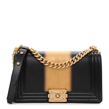 Chanel Metallic Glazed Calfskin Medium Boy Flap Black Gold 1 of 11