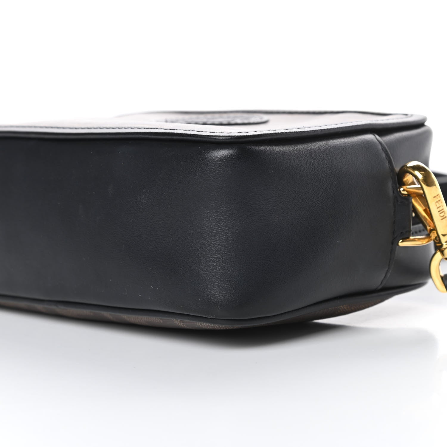 Fendi Glazed Fabric Vitello Century FF 1974 Stamp Patch Mini Camera Case Mogano Panna Black 10 of 14