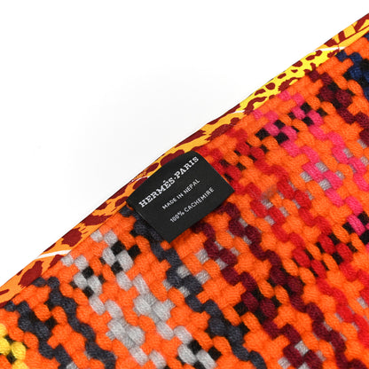 Hermes Cashmere Madras Pixel Stole Orange Multicolore 3 of 4