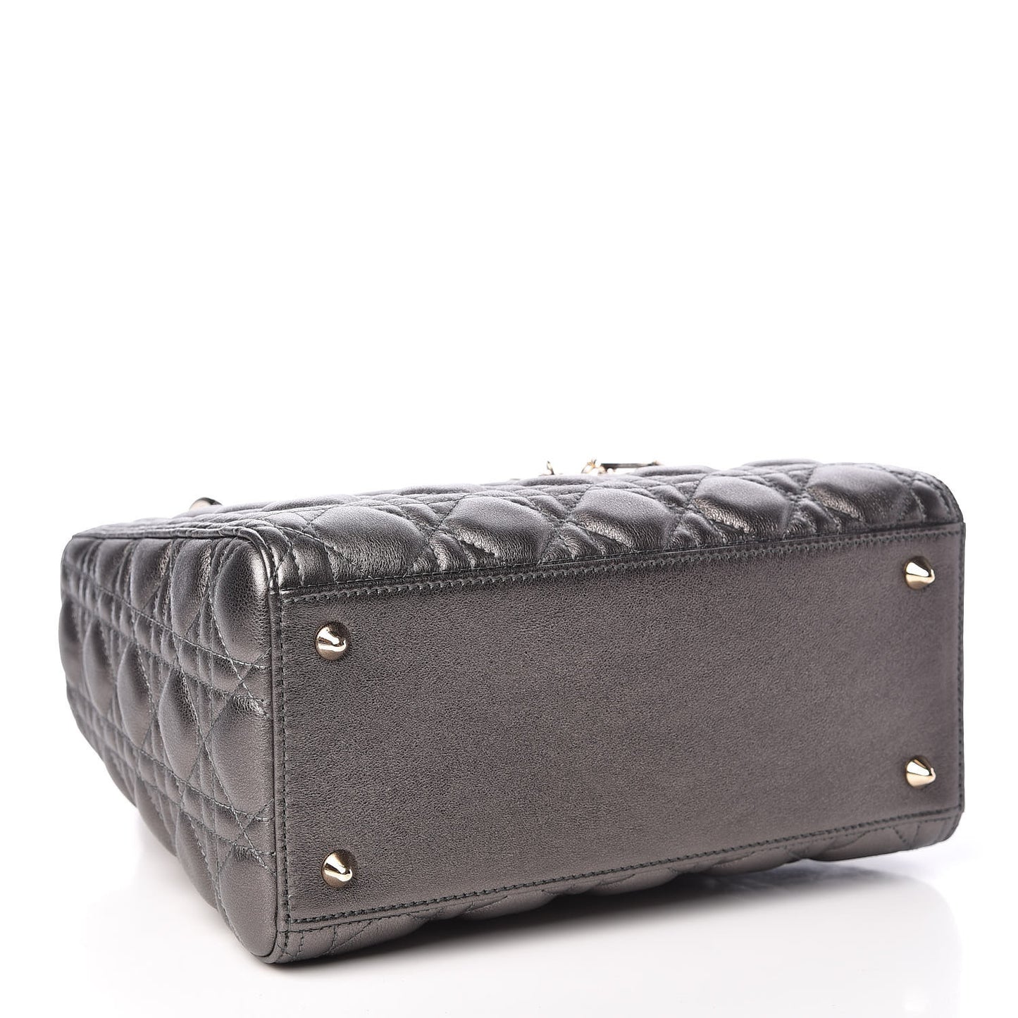 Metallic Lambskin Cannage Medium Lady Dior Gunmetal