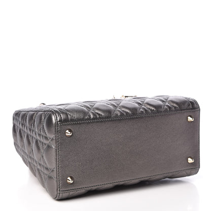 Christian Dior Metallic Lambskin Cannage Medium Lady Dior Gunmetal 4 of 10