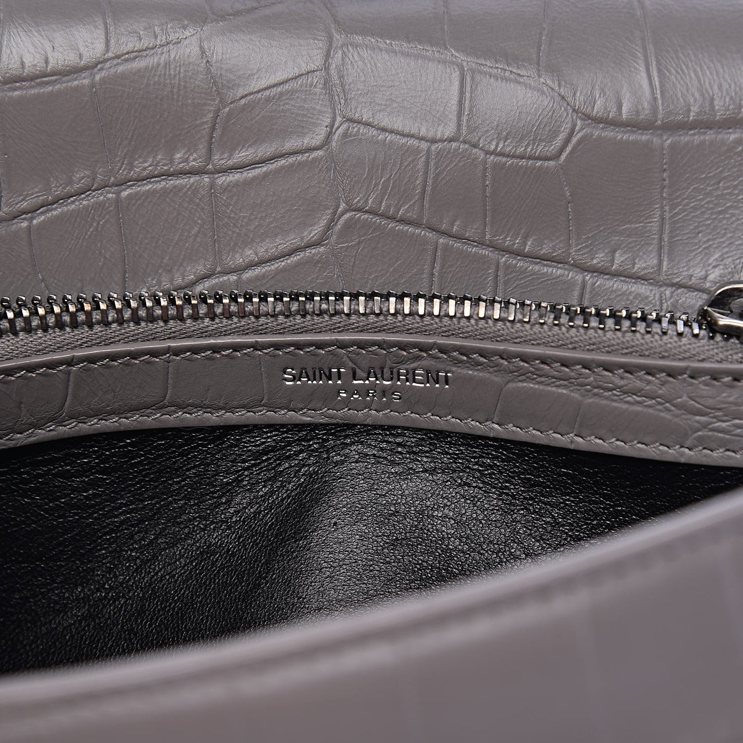 Calfskin Crocodile Embossed Medium College Monogram Satchel Gray