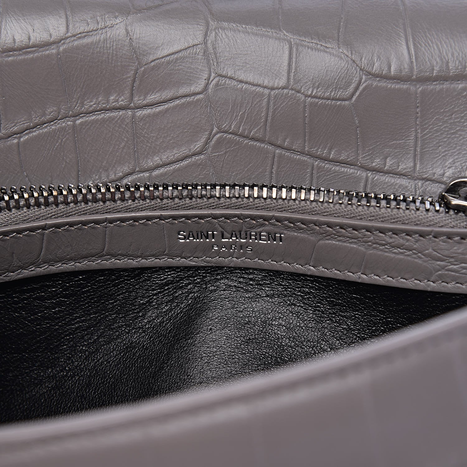 Saint Laurent Calfskin Crocodile Embossed Medium College Monogram Satchel Gray 7 of 15