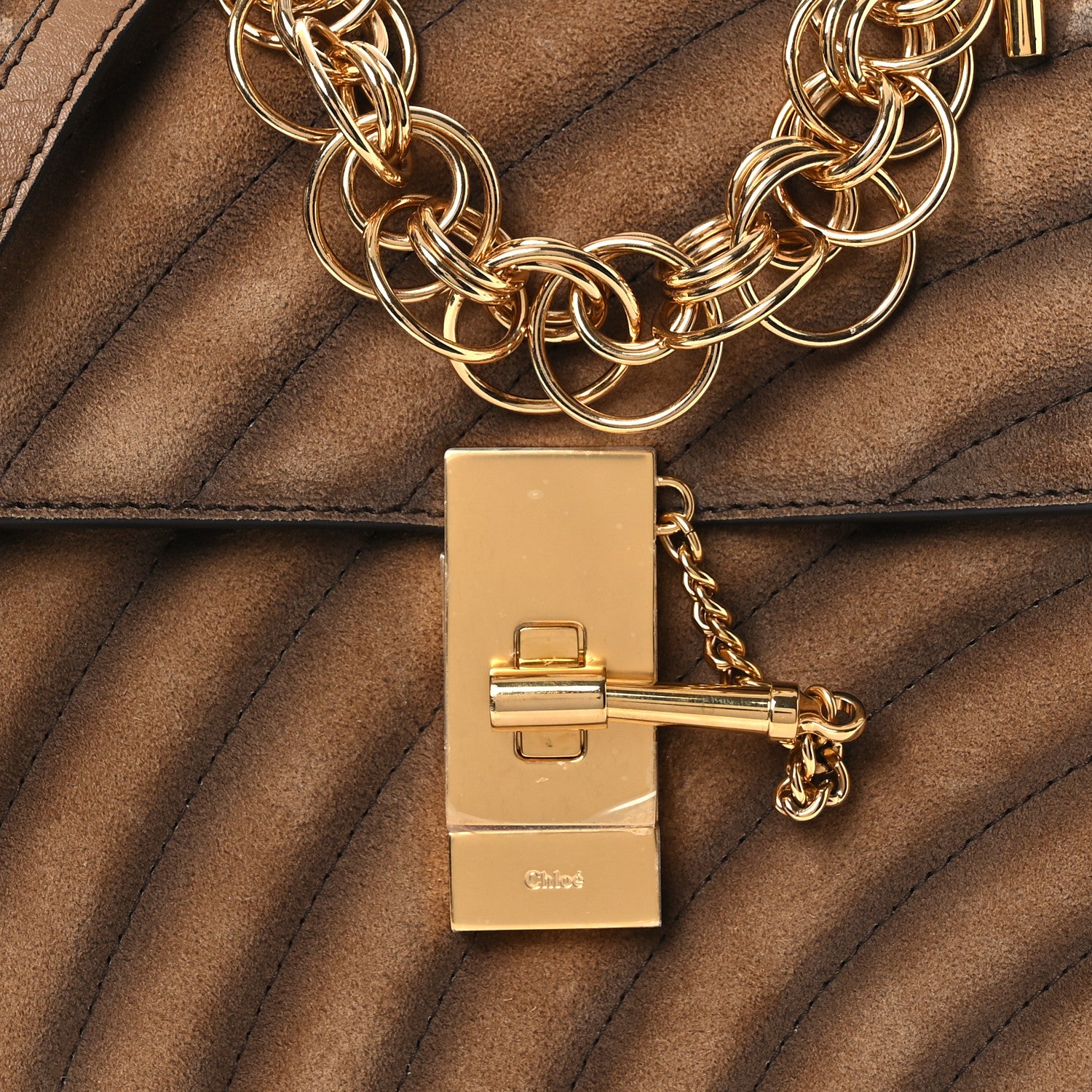 Chloe Suede Calfskin Quilted Drew Bijou Shoulder Bag Nut 8 of 13