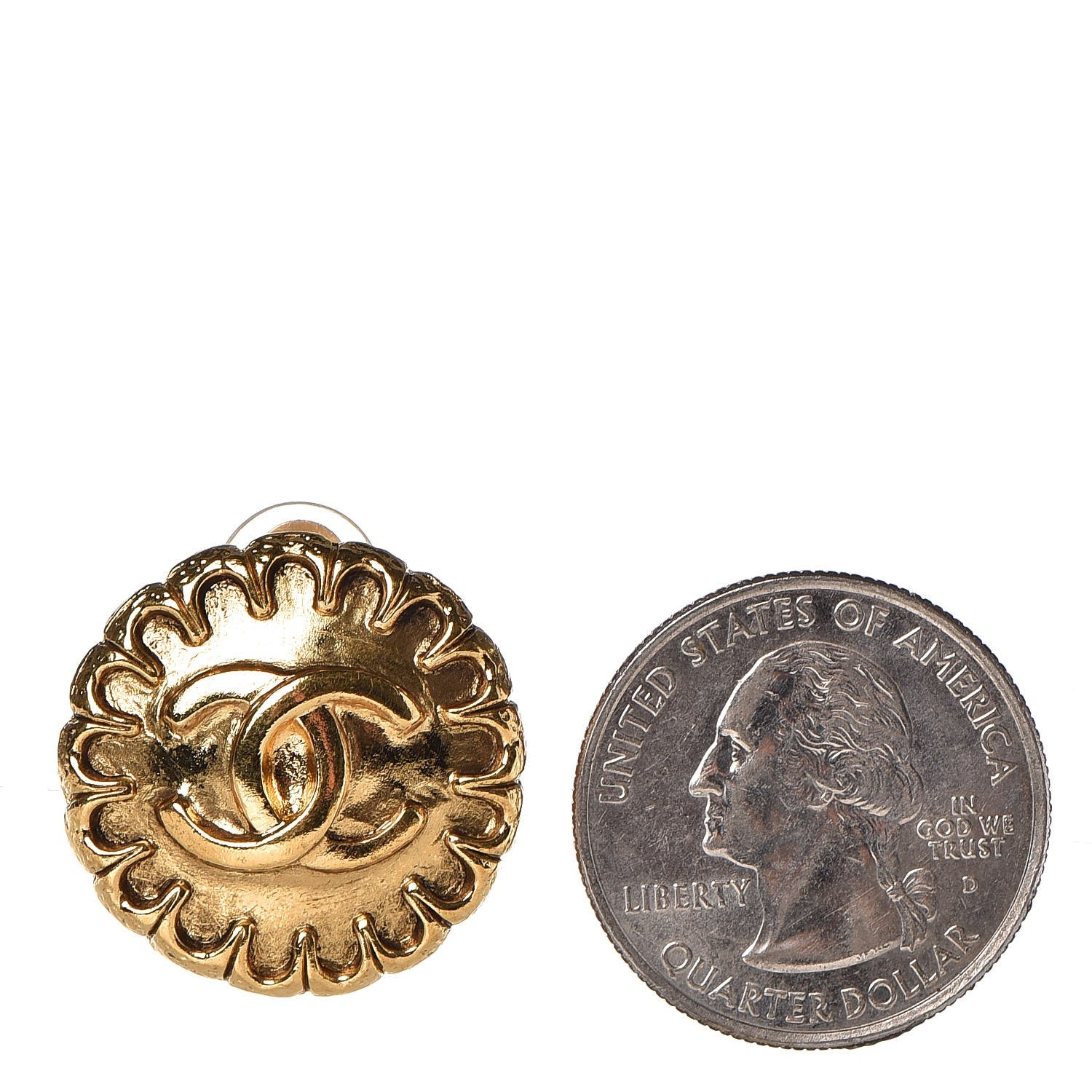 Chanel CC Button Clip On Earrings Gold 2 of 4