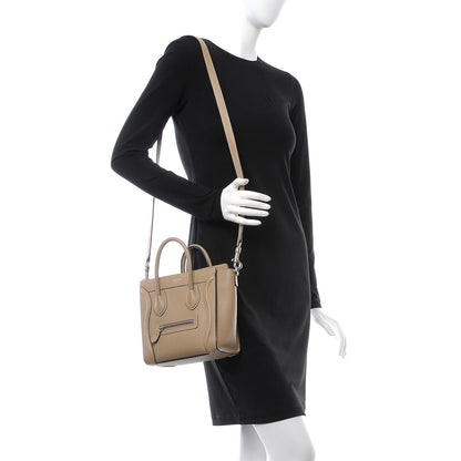 Celine Drummed Calfskin Nano Luggage Dune 2 of 9