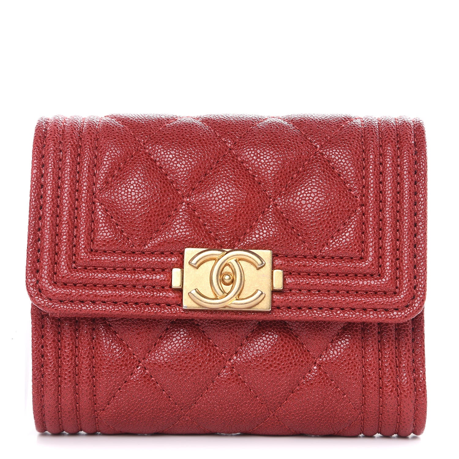Chanel Caviar Quilted Compact Boy Wallet Red 1 of 8