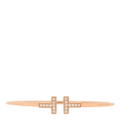Tiffany 18K Rose Gold Diamond T Wire Bracelet 1 of 3