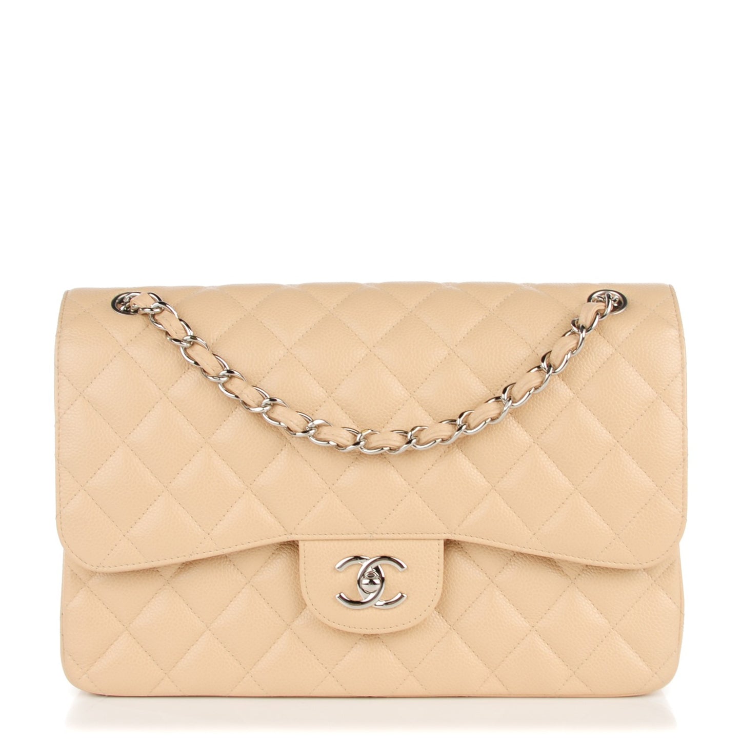 Caviar Quilted Jumbo Double Flap Beige Clair