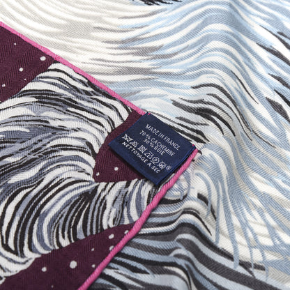 Hermes Cashmere Silk Wool Awooooo Scarf 100 Prune Gris Bleu Glacier 4 of 4
