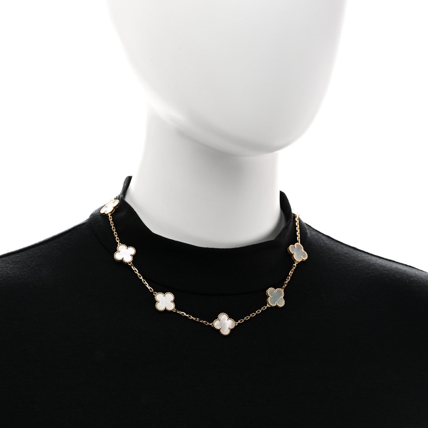 18K Yellow Gold Mother of Pearl 10 Motifs Vintage Alhambra Necklace