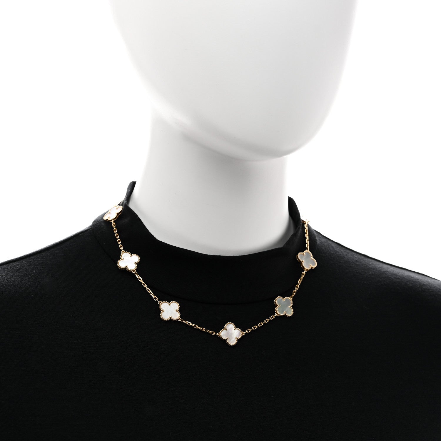 Van Cleef & Arpels 18K Yellow Gold Mother of Pearl 10 Motifs Vintage Alhambra Necklace 2 of 6